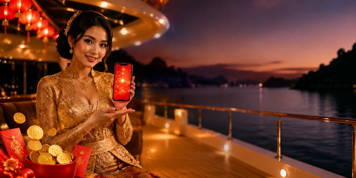 Ilustrasi pasar malam dengan amplop merah dan bonus
